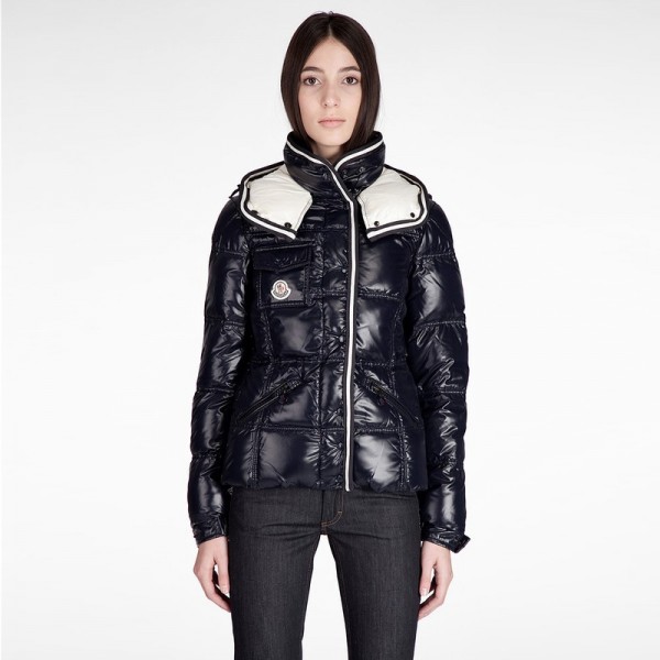 Moncler Blu Mock Collar Moda Slim Cappotti uscita